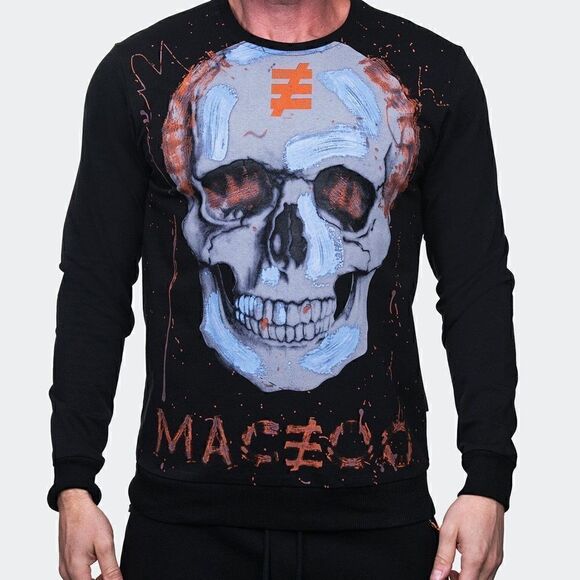 NWT MACEOO Paris Black Mens Long Sleeve SKULLPINK Tee Sz L - Picture 1 of 10